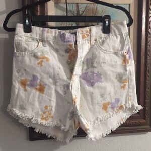 Wild Fable White and Orange Jean Shorts High-Waisted Distressed